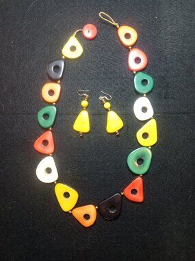 Colorful Tagua nut Necklace & earring set